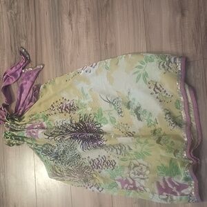 Floral Halter Dress with Purple Satin and Sequins